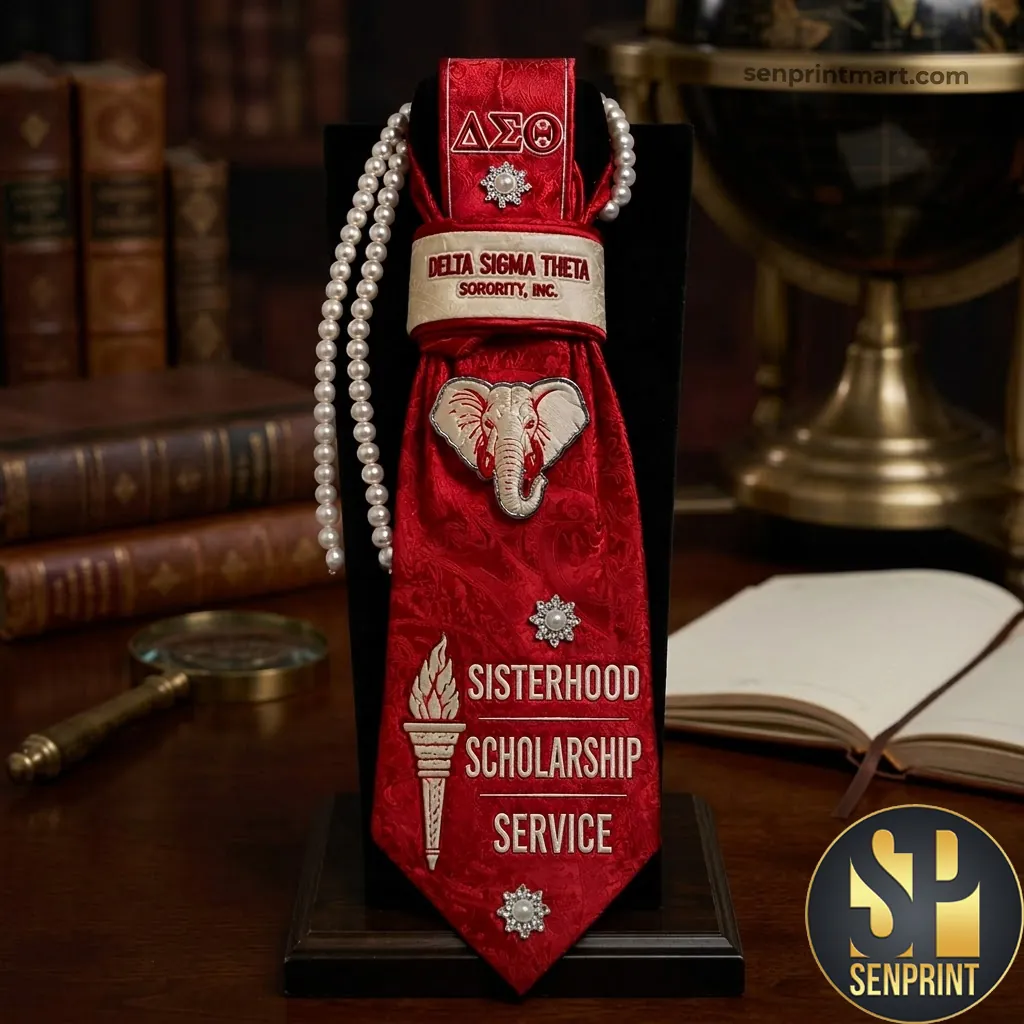 Delta Sigma Theta Sorority Sisterhood Scholarship Service Red Embroidered Necktie