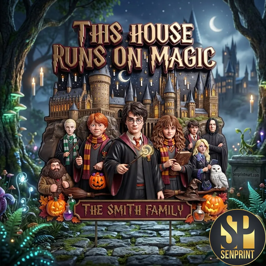 Personalized This House Runs On Magic Wizard Family Yard Sign