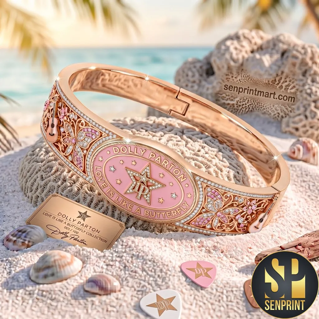 Dolly Parton Love Is Like A Butterfly Rose Gold Crystal Bangle Bracelet