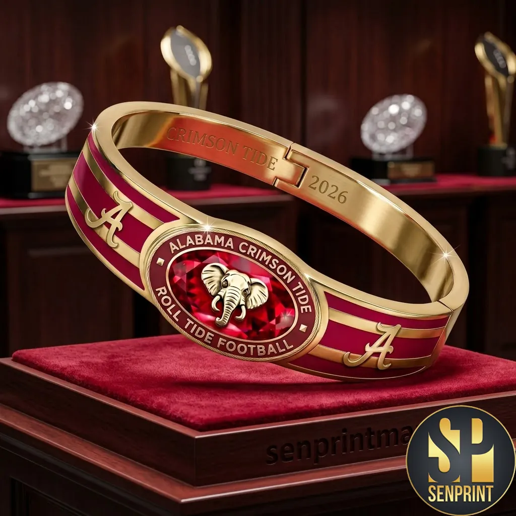 Alabama Crimson Tide Roll Tide Football Gold Commemorative Bangle Bracelet