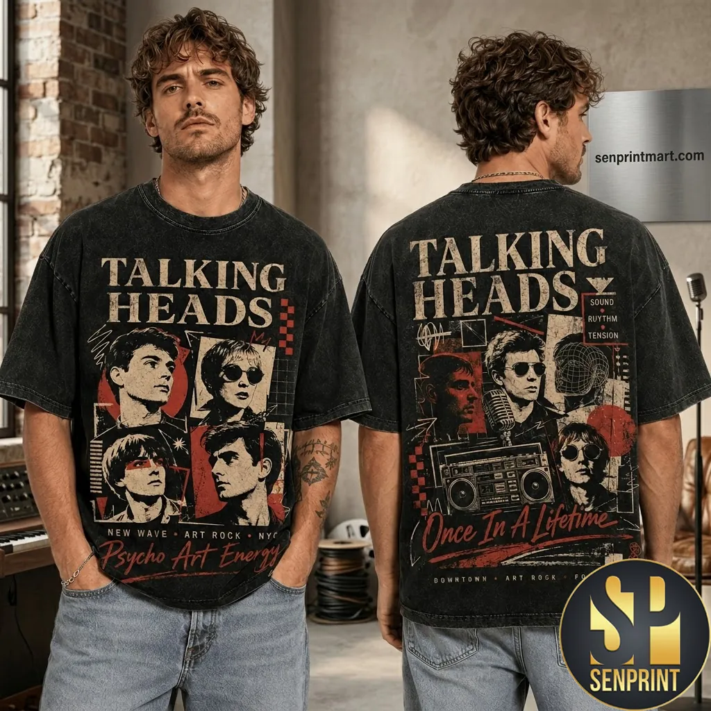 Talking Heads Once In A Lifetime Vintage Wash Retro Band Graphic Tee
