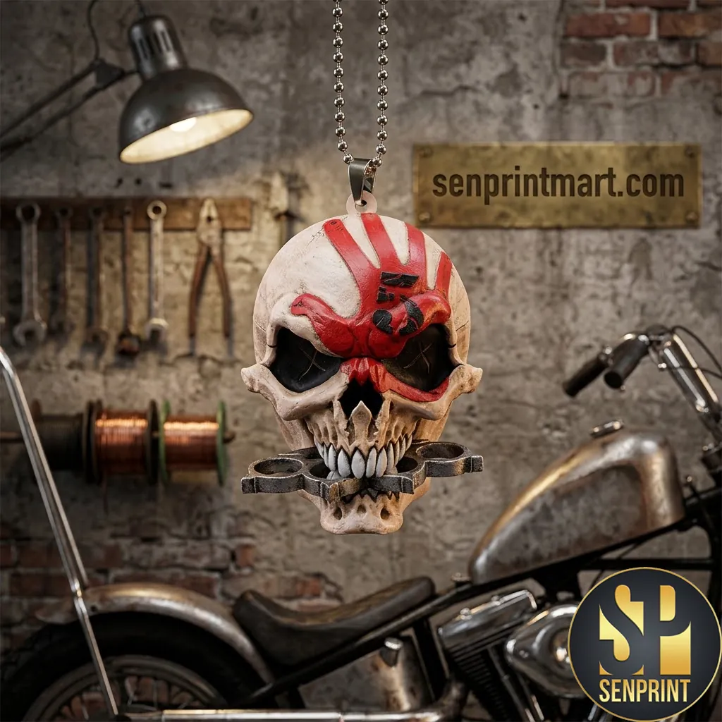 Five Finger Death Punch Knucklehead Skull Brass Knuckles Car Hanging Ornament