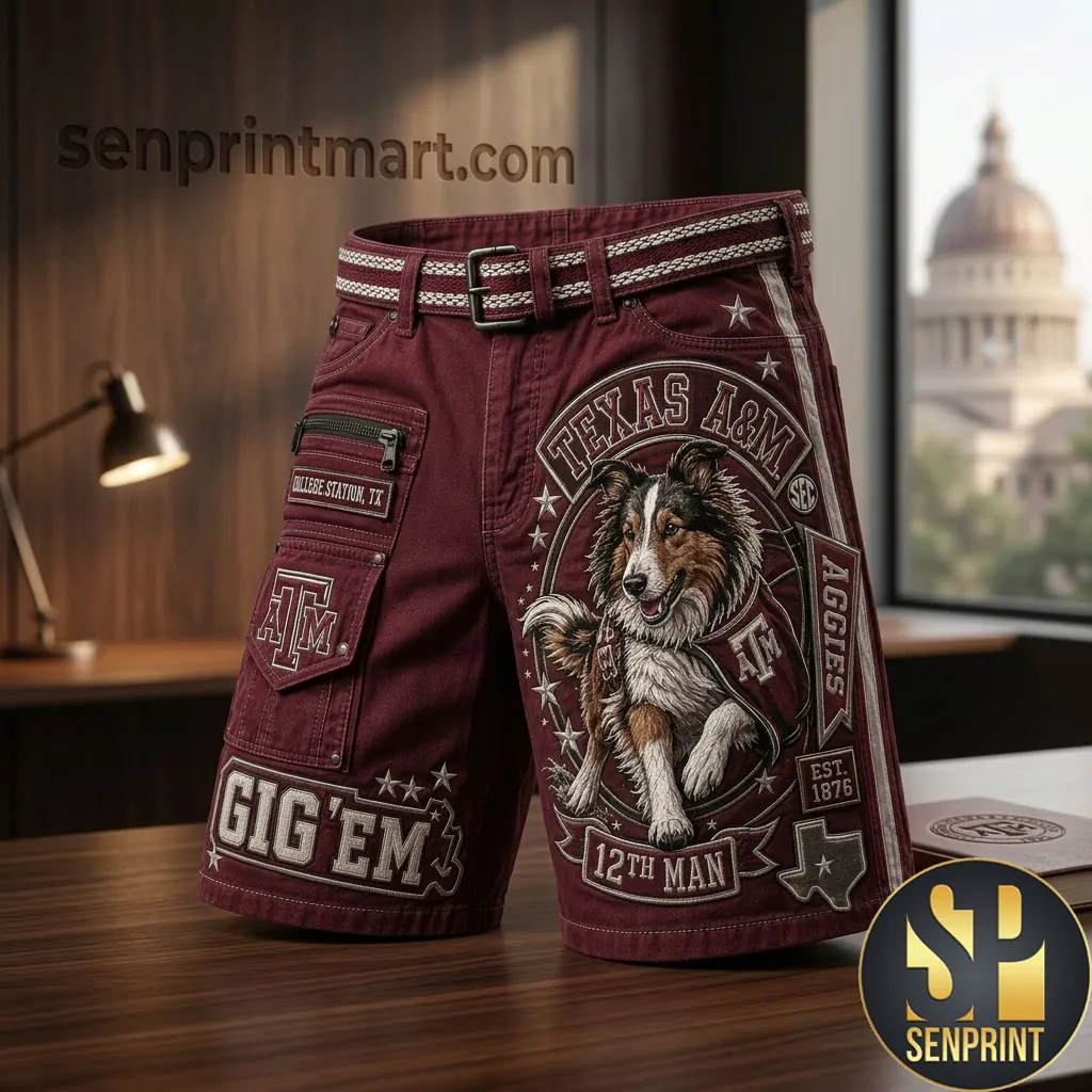 Texas A&M Aggies Gig Em Vintage Maroon Premium Cargo Shorts