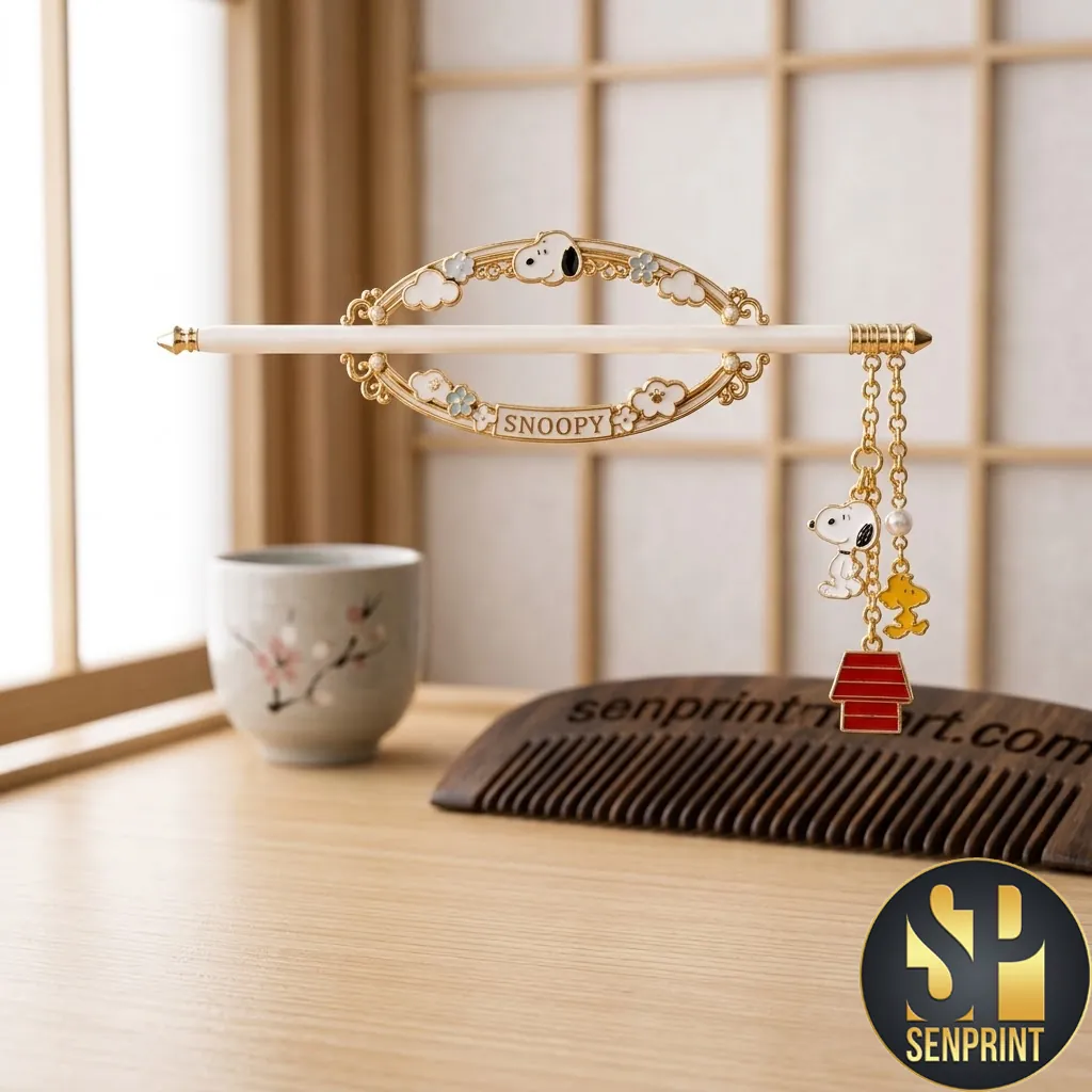 Snoopy Peanuts Gold Enamel Cute Dangle Charm Hair Clip