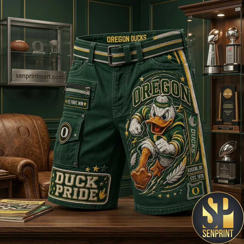Oregon Ducks Duck Pride Premium Green Graphic Cargo Shorts