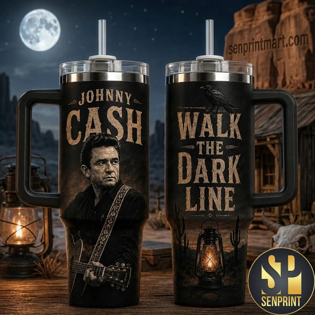 Johnny Cash Walk the Dark Line Vintage Country Music Insulated Tumbler