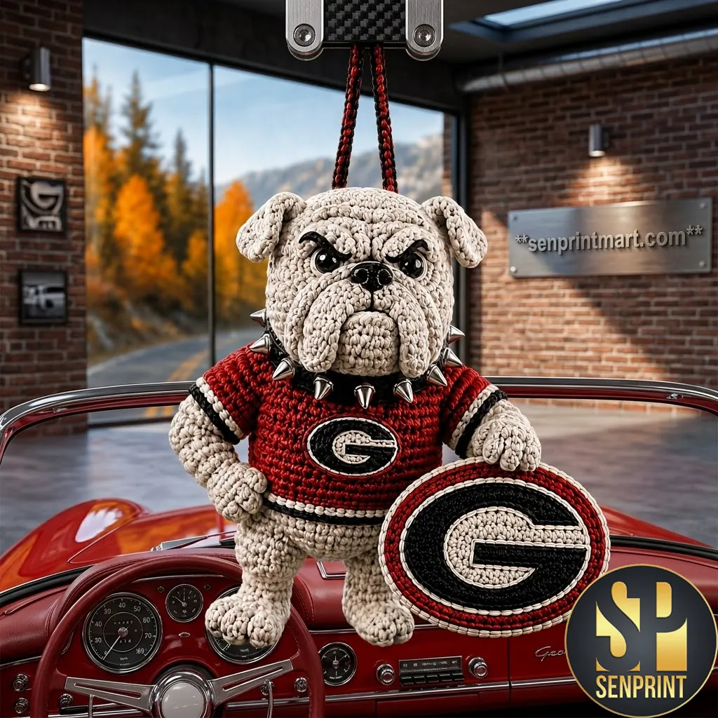 Georgia Bulldogs UGA Mascot Handmade Crochet Rearview Mirror Car Ornament