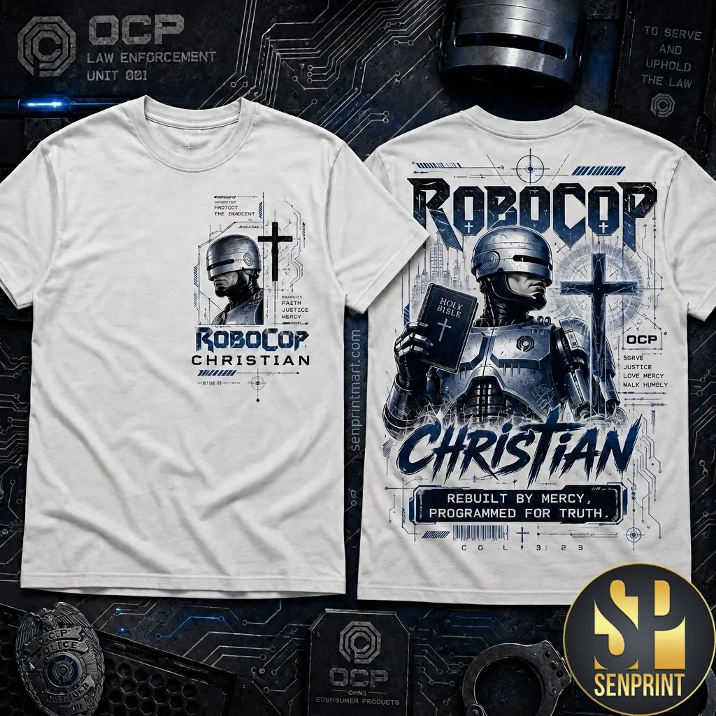 RoboCop Christian Rebuilt by Mercy Programmed for Truth Graphic T-Shirt