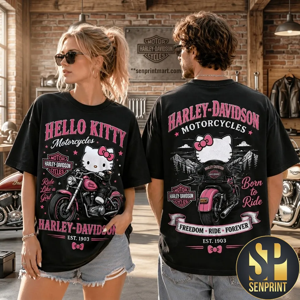 Hello Kitty Harley-Davidson Born to Ride Vintage Graphic T-Shirt