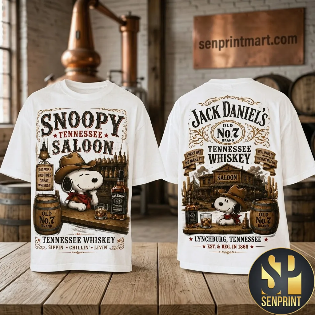 Snoopy Tennessee Saloon Jack Daniels Old No 7 Graphic T-Shirt