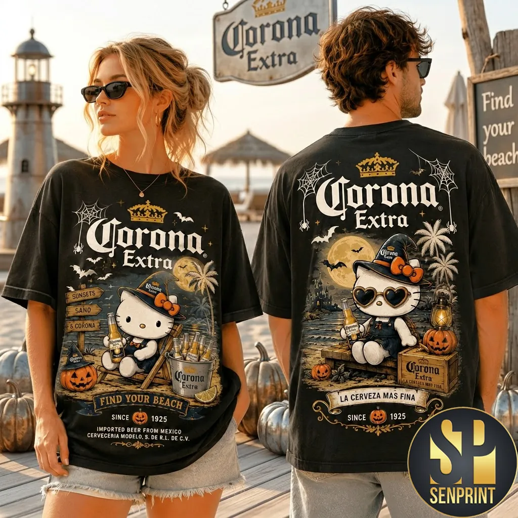 Hello Kitty Corona Extra Find Your Beach Halloween Graphic T-Shirt