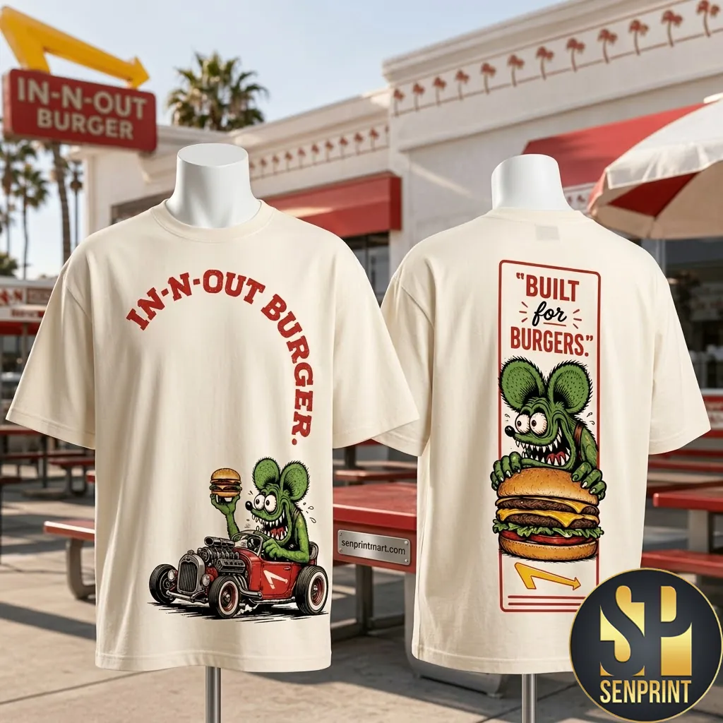In-N-Out Burger Built For Burgers Retro Green Rat Hot Rod Graphic T-Shirt