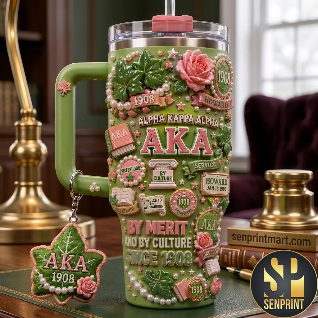Alpha Kappa Alpha AKA Sorority 1908 By Merit and By Culture 3D 40oz Tumbler with Handle