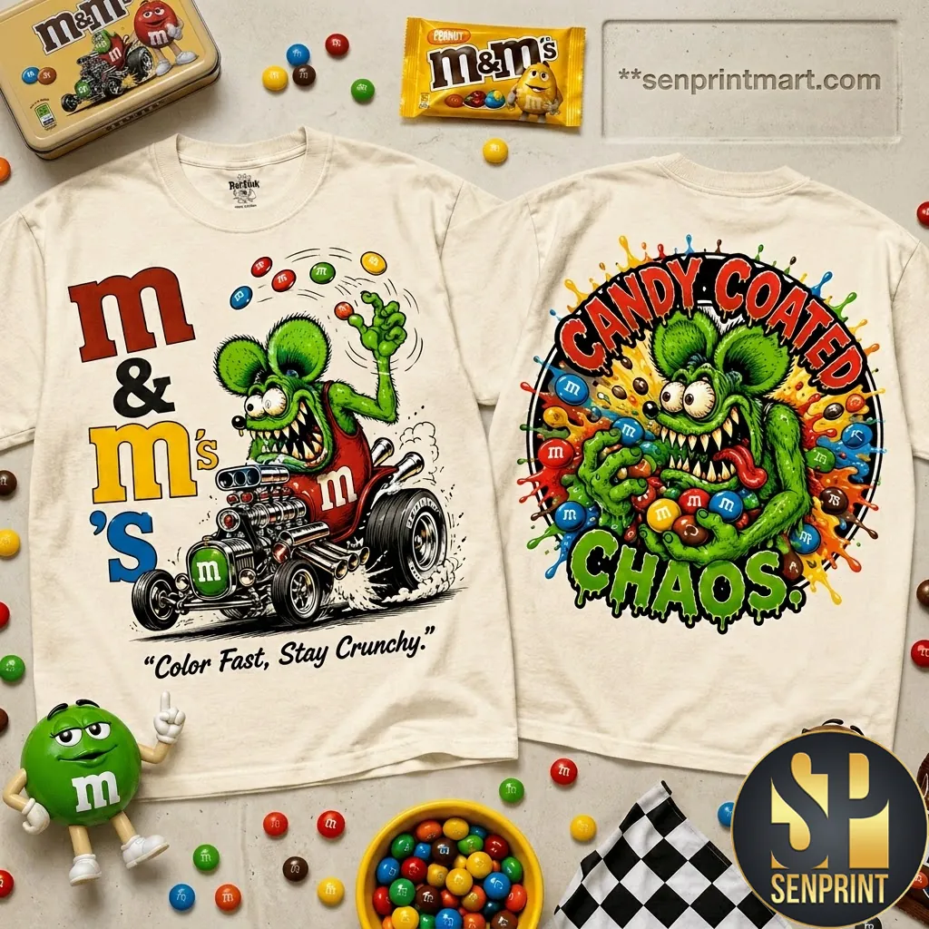 M&M’s Candy Coated Chaos Rat Rod Retro Graphic T-Shirt