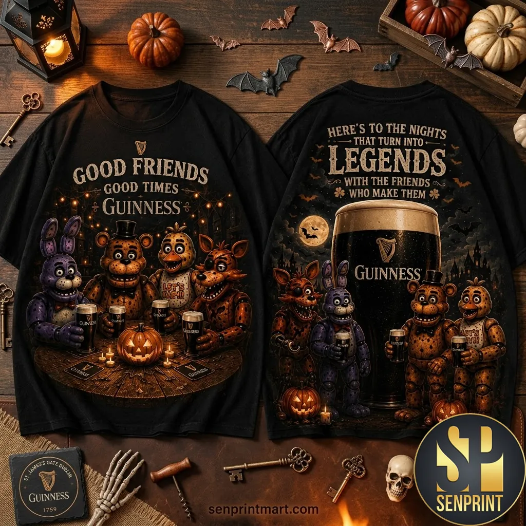Guinness FNAF Good Friends Good Times Halloween Graphic T-Shirt