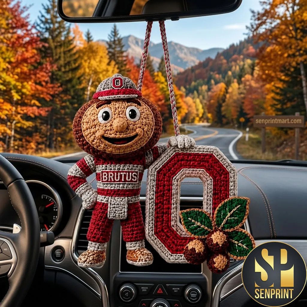 Ohio State Buckeyes Brutus Mascot Crochet Car Ornament