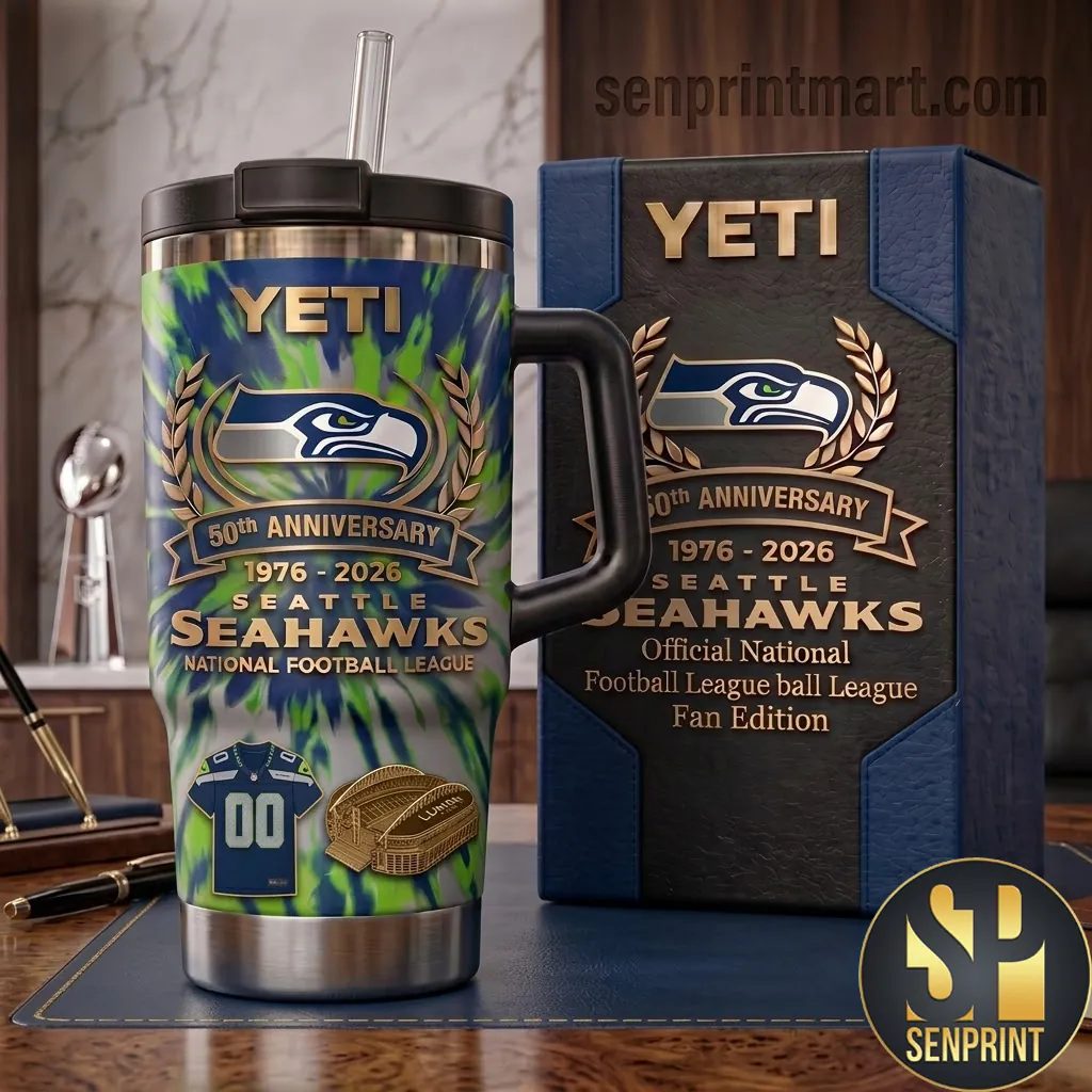 Seattle Seahawks 50th Anniversary Commemorative Tie Dye Handle Tumbler