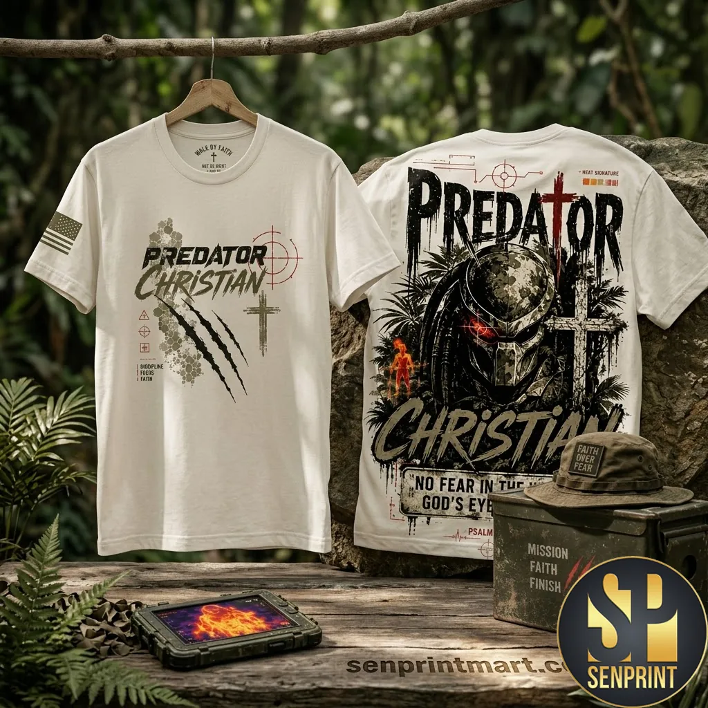 Predator Christian Walk By Faith Cross Graphic T-Shirt