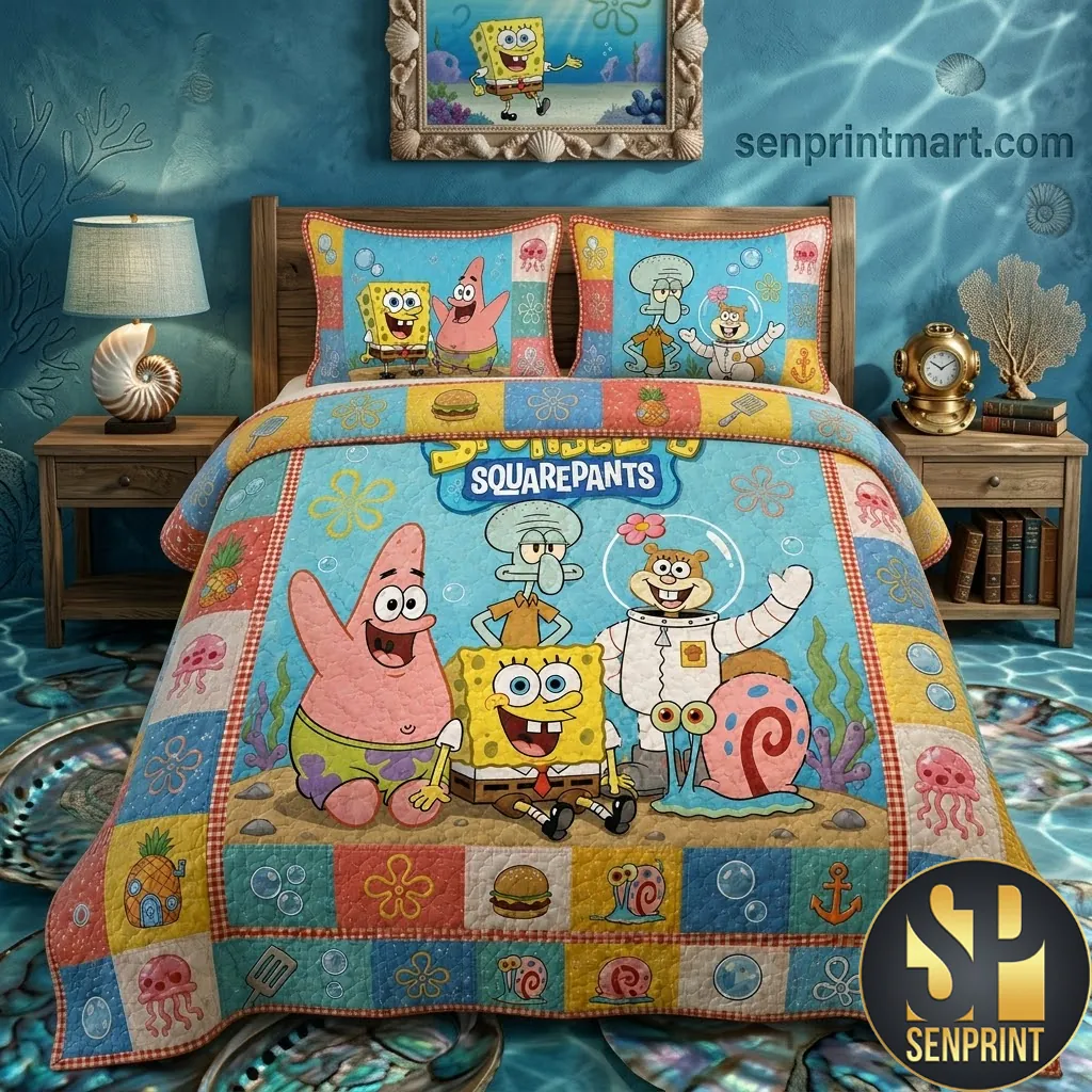 SpongeBob SquarePants and Friends Undersea Cartoon Quilt Bedding Set