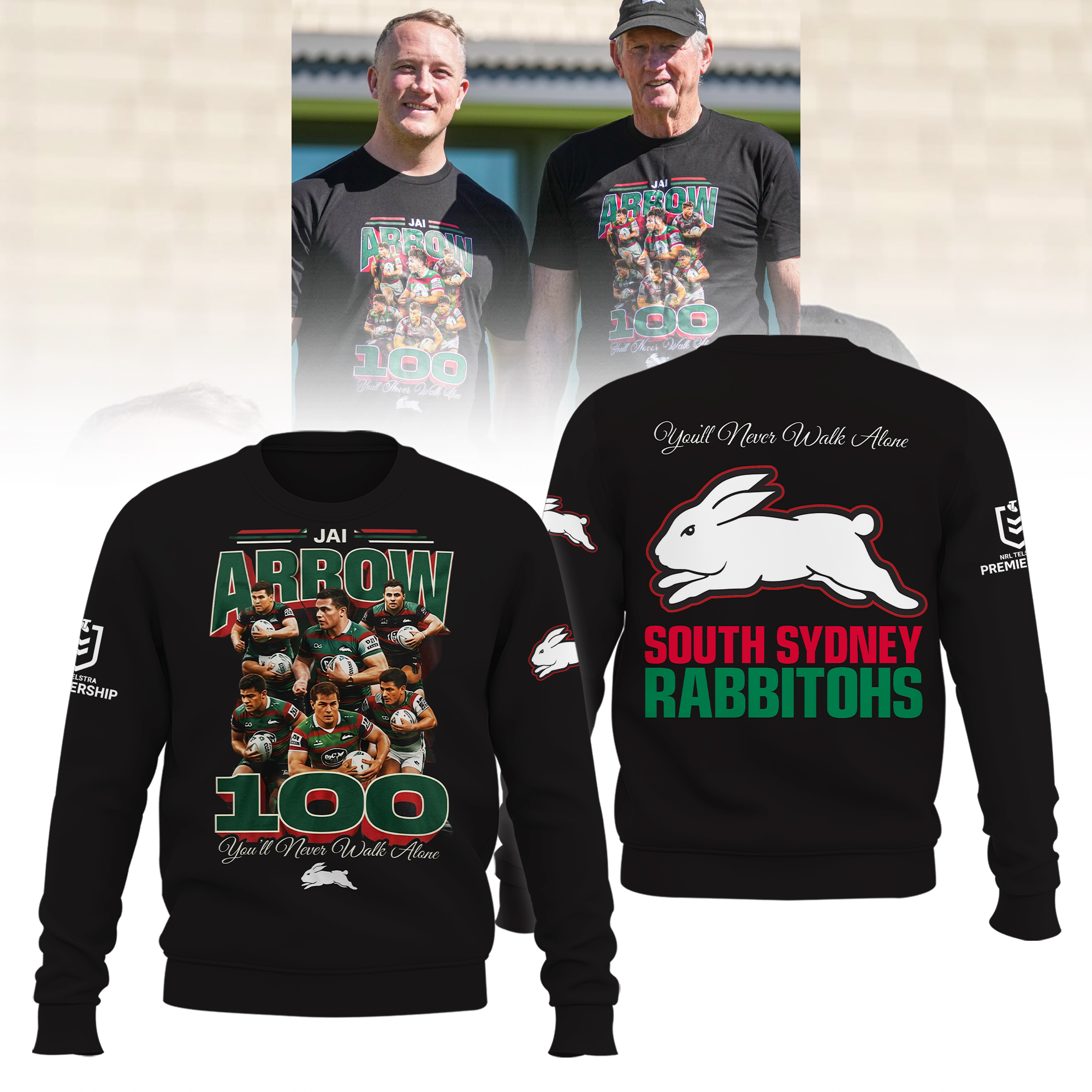 NRL South Sydney Rabbitohs Jai Arrow 100 You’ll Never Walk Alone Commemorative Black Pullover Hoodie NRL South Sydney Rabbitohs Jai Arrow 100 You’ll Never Walk Alone Commemorative Black Pullover Hoodie