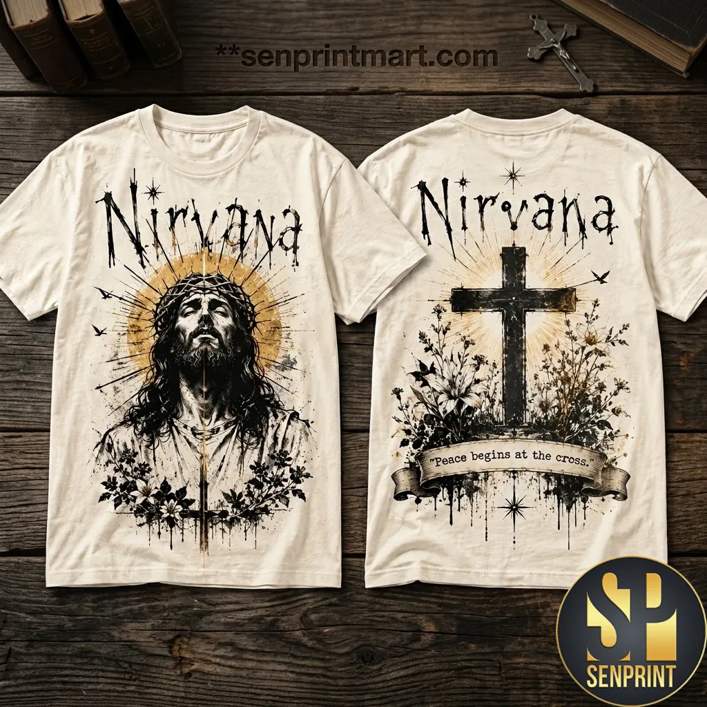 Nirvana Jesus Peace Begins at the Cross Vintage Christian T-Shirt