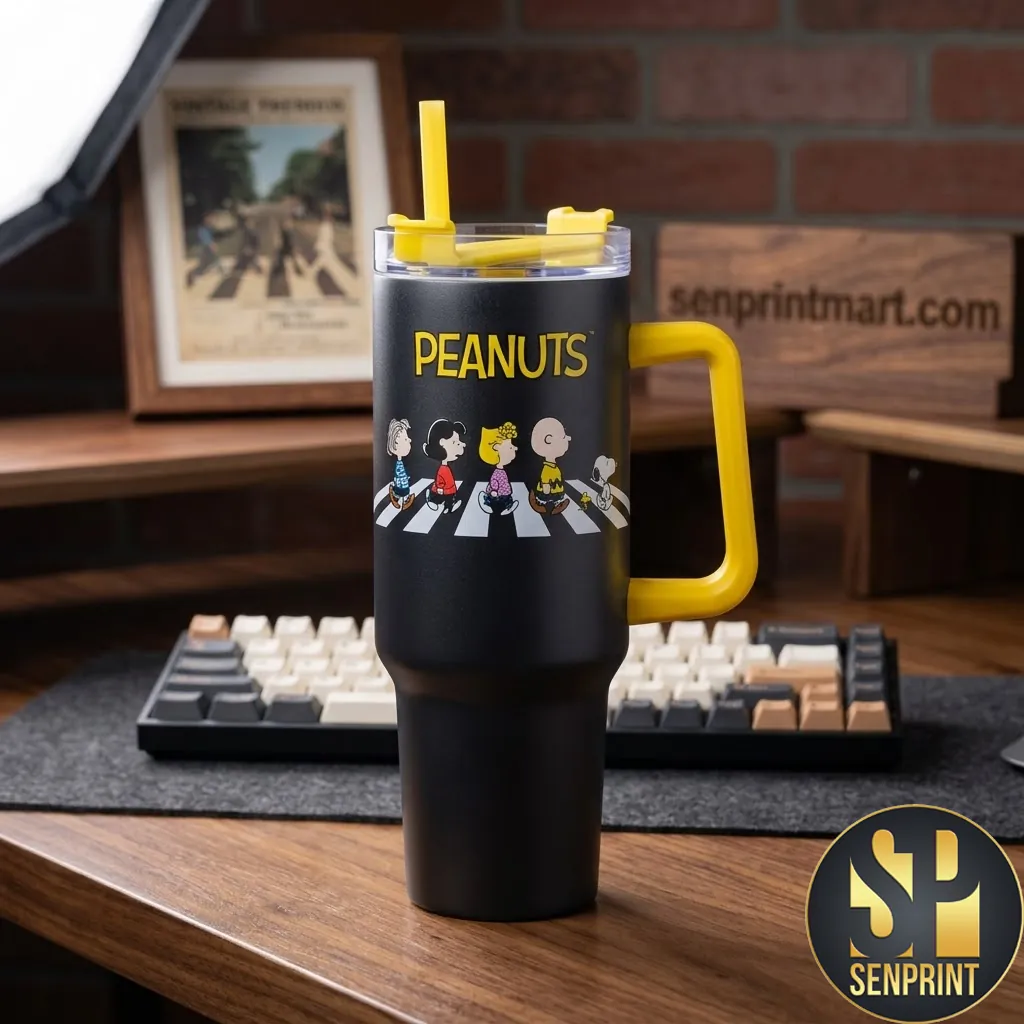 Peanuts Abbey Road Zebra Crossing Matte Black Insulated 40oz Tumbler