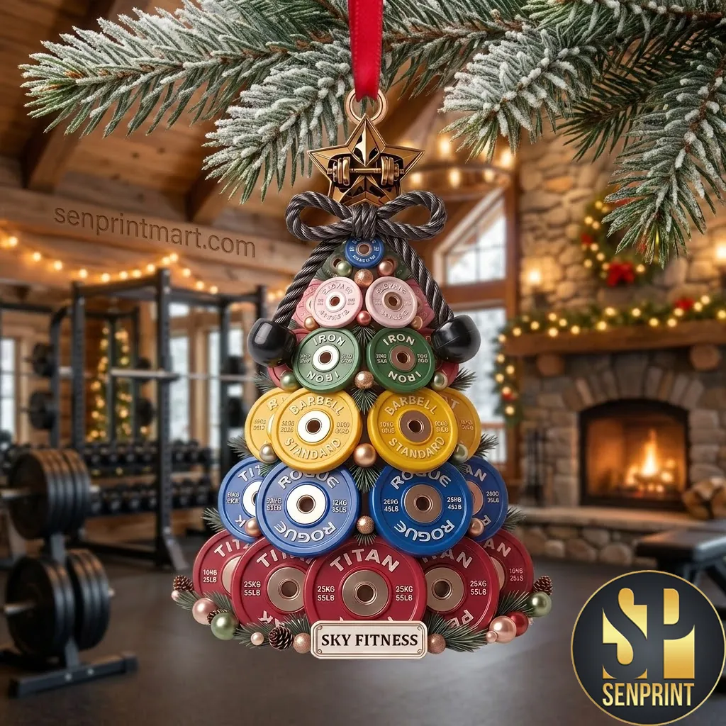 Personalized Sky Fitness Weight Plate Tree Christmas Ornament
