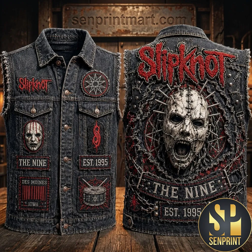 Slipknot The Nine Est 1995 Heavy Metal Distressed Denim Vest