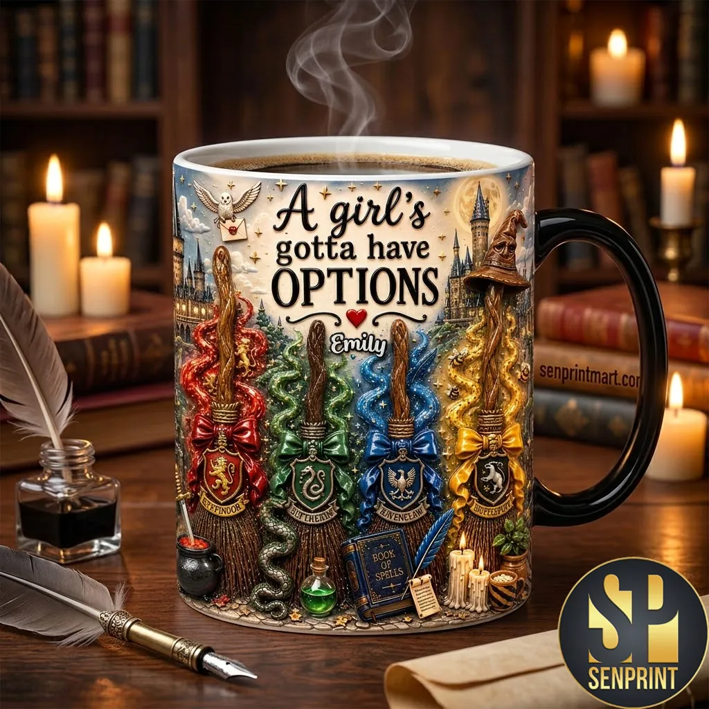A Girl’s Gotta Have Options Personalized Wizard Houses Coffee Mug
