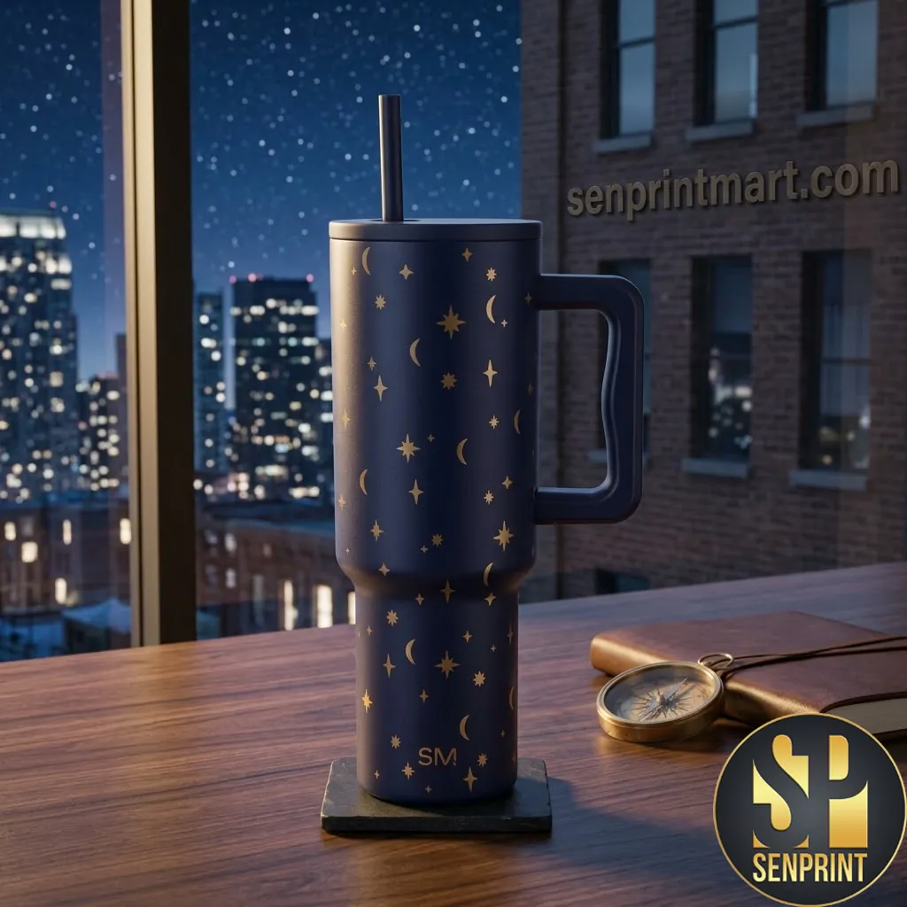 Celestial Moon and Stars Navy Blue Insulated 40oz Tumbler