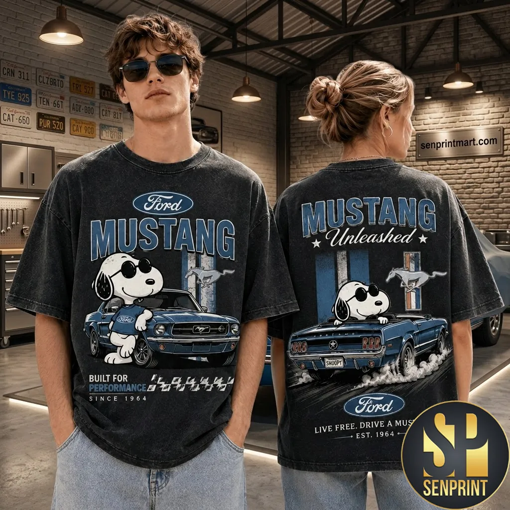 Snoopy Ford Mustang Unleashed Vintage Washed Graphic T-Shirt
