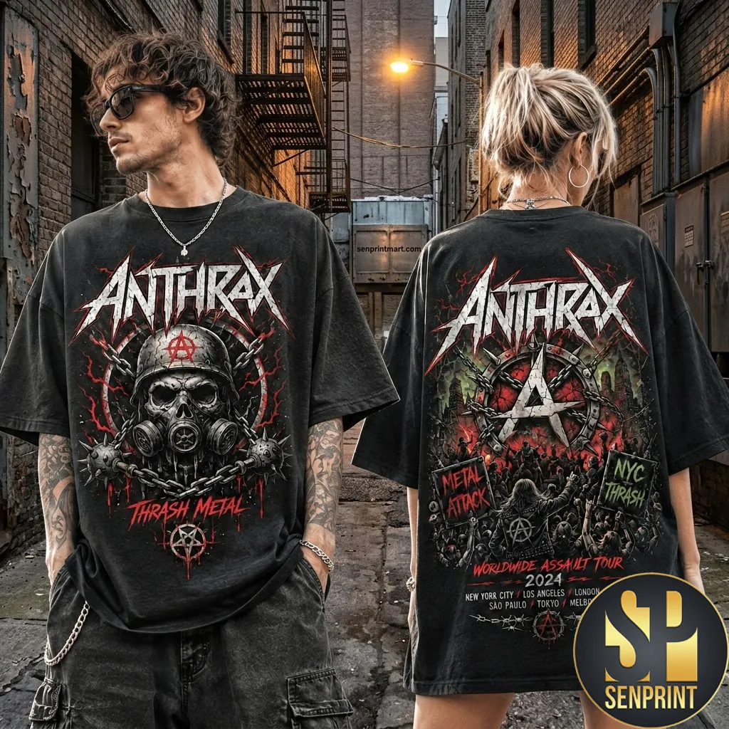 Anthrax Worldwide Assault Tour 2024 Vintage Wash Graphic T-Shirt