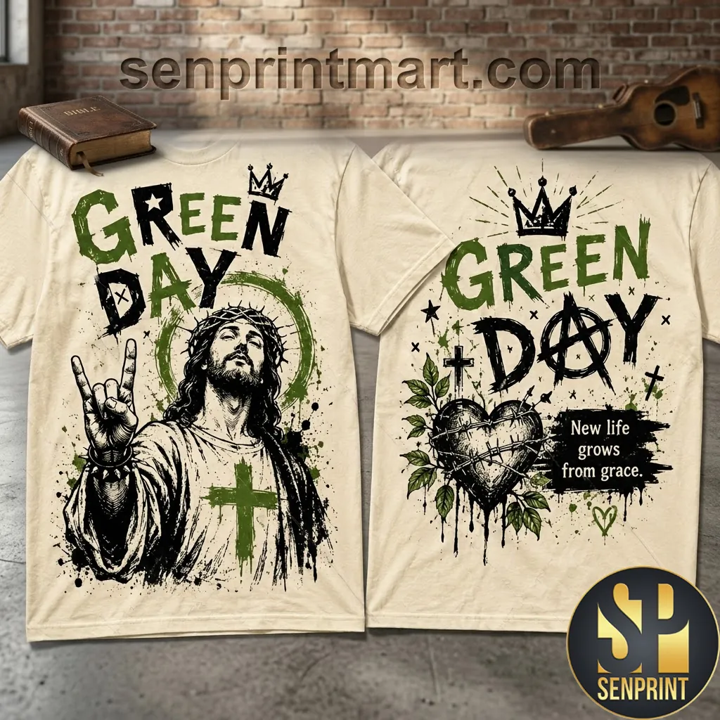 Green Day Jesus New Life Grows From Grace Vintage Graphic T-Shirt