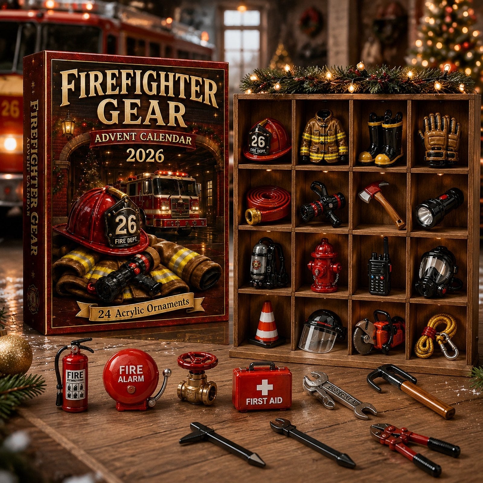 Firefighter Gear 2026 Christmas Countdown 24-Day Acrylic Ornaments Advent Calendar