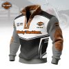Personalized Harley-Davidson Est 1903 Custom Name Men's Orange Black Biker Quarter Zip Ribbed Sweater
