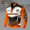 Personalized Harley-Davidson Est 1903 Custom Name Men's Orange Black Biker Quarter Zip Ribbed Sweater