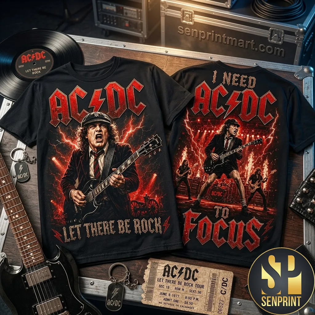 AC/DC I Need AC/DC To Focus Vintage Rock Graphic T-Shirt