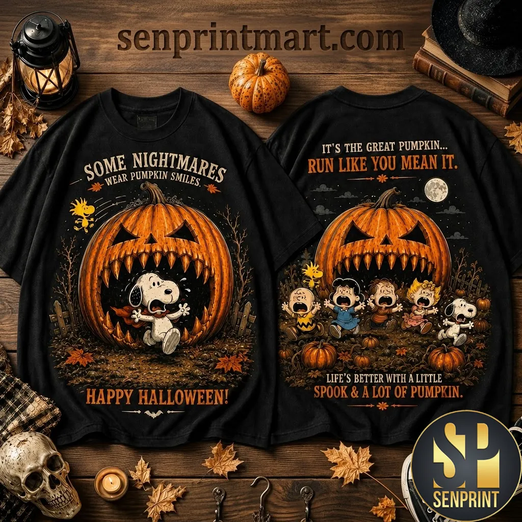 Peanuts Snoopy Some Nightmares Wear Pumpkin Smiles Halloween T-Shirt
