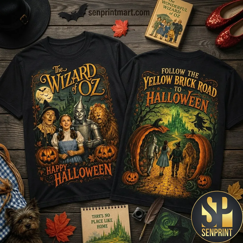 Wizard of Oz Happy Halloween Vintage Graphic Double Sided T-Shirt