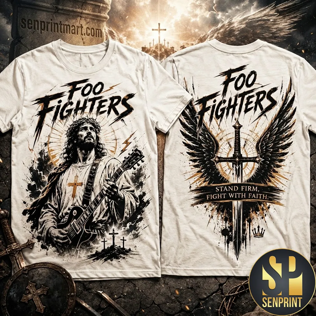 Foo Fighters Stand Firm Fight With Faith Jesus Guitar Graphic T-Shirt