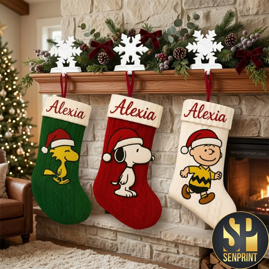 Personalized Peanuts Snoopy and Friends Cable Knit Christmas Stocking