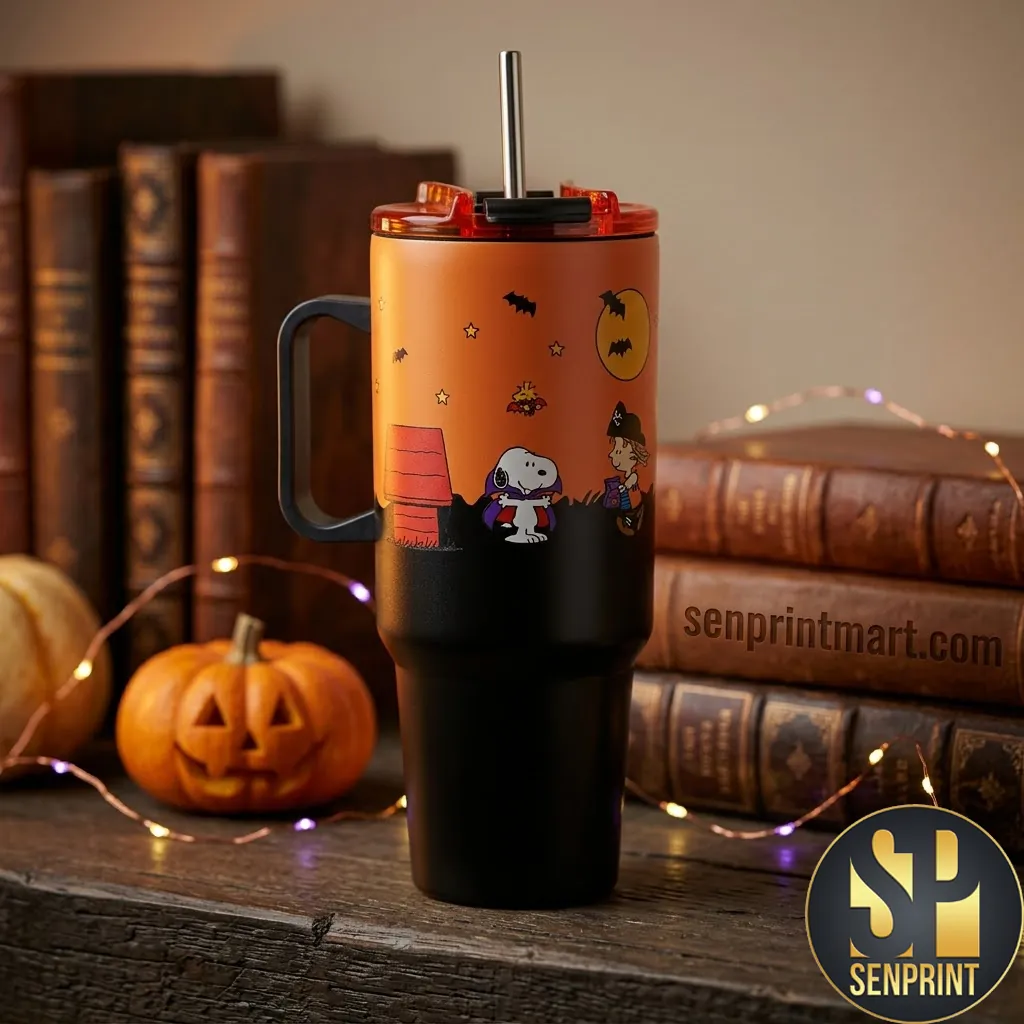 Snoopy Vampire Halloween Spooky Orange and Black 40oz Travel Tumbler