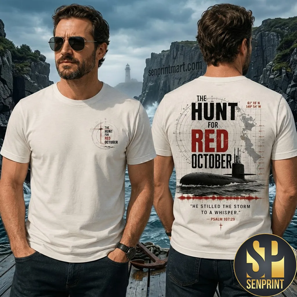 The Hunt for Red October Psalm 107:29 Submarine Graphic T-Shirt