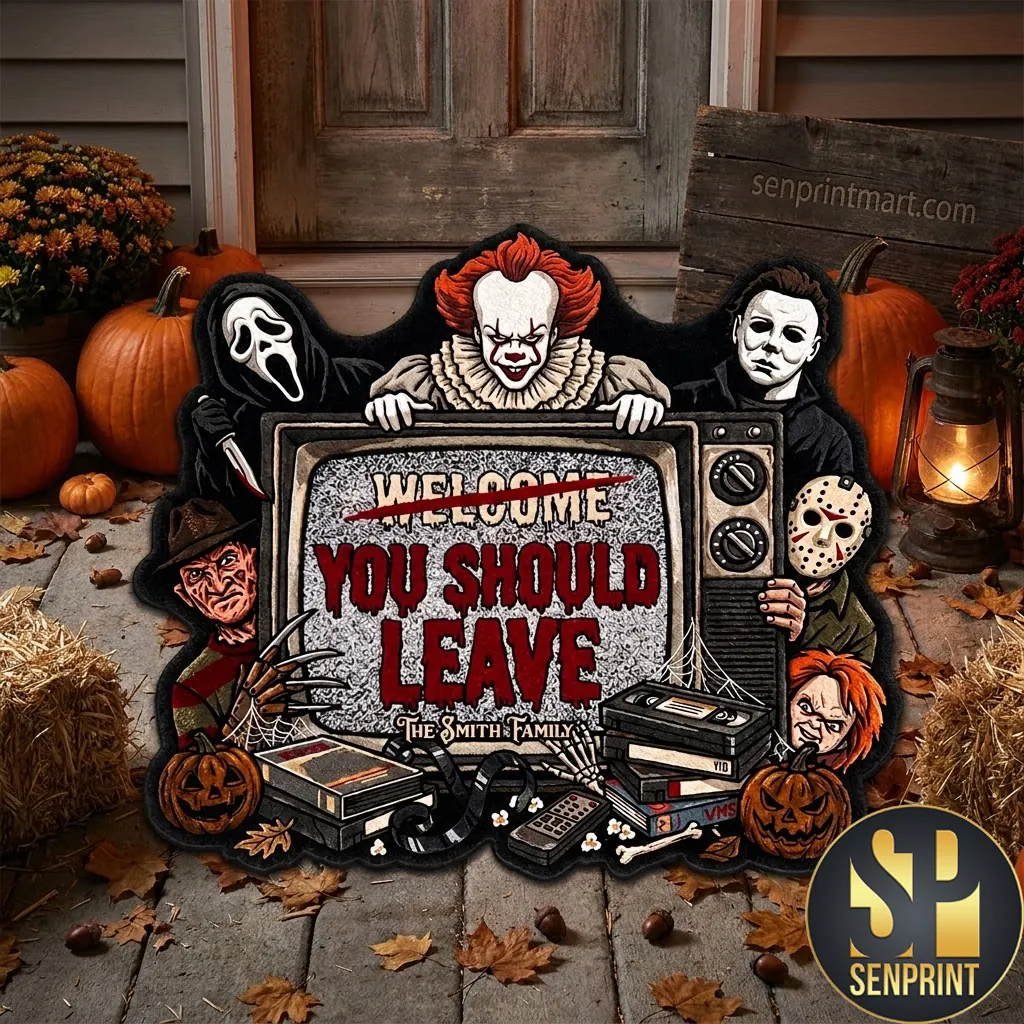 You Should Leave Personalized Horror Movie Villains Custom Shape Doormat