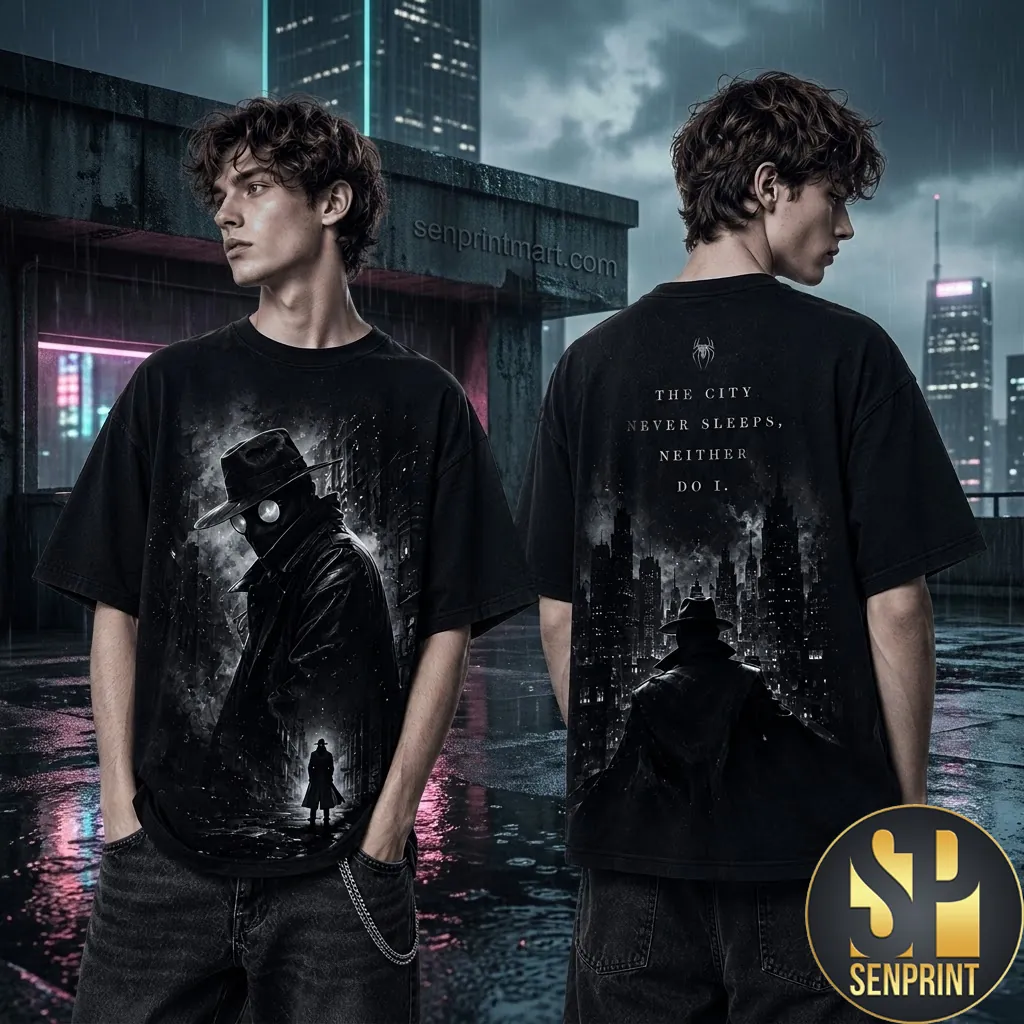 Spider Noir The City Never Sleeps Dark Gothic Graphic T-Shirt