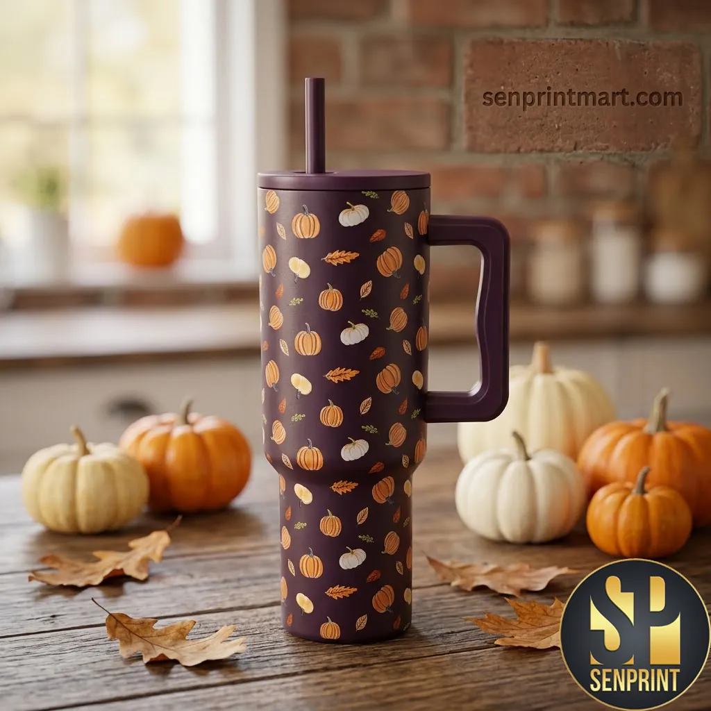 Autumn Pumpkin and Fall Leaves Pattern Insulated 40oz Tumbler