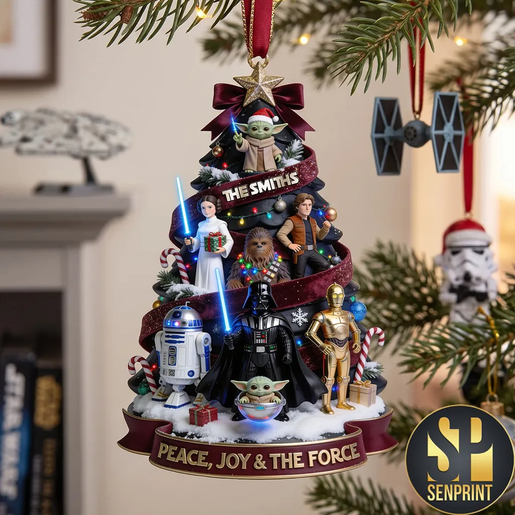 Personalized Peace Joy and The Force Star Wars Family Christmas Ornament