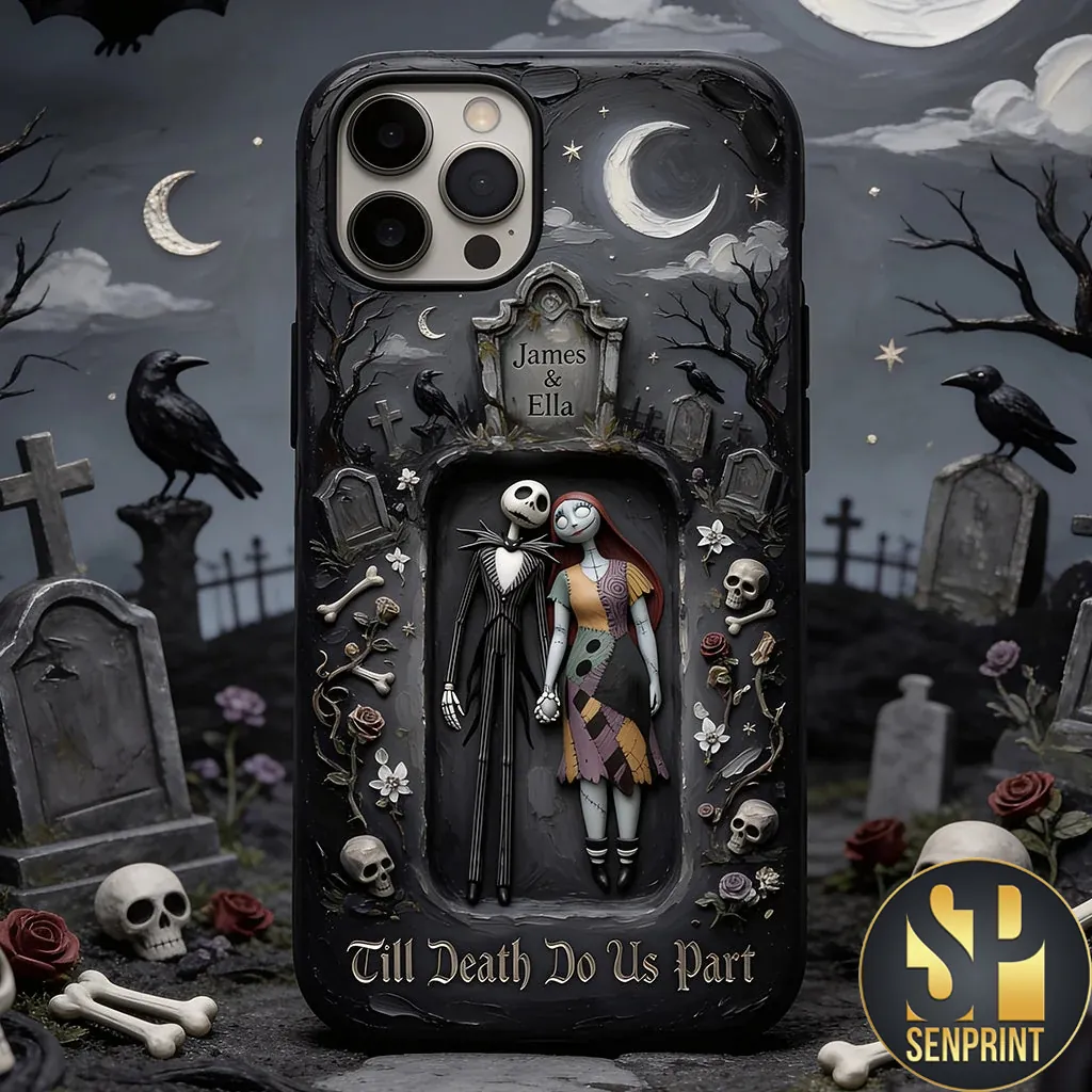 Personalized Till Death Do Us Part Gothic Skeleton Couple Phone Case