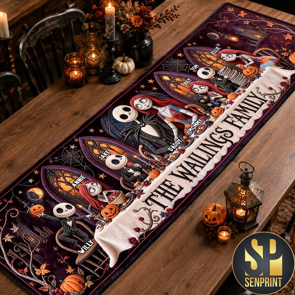 Personalized Spooky Family Name Halloween Quilted Table Runner