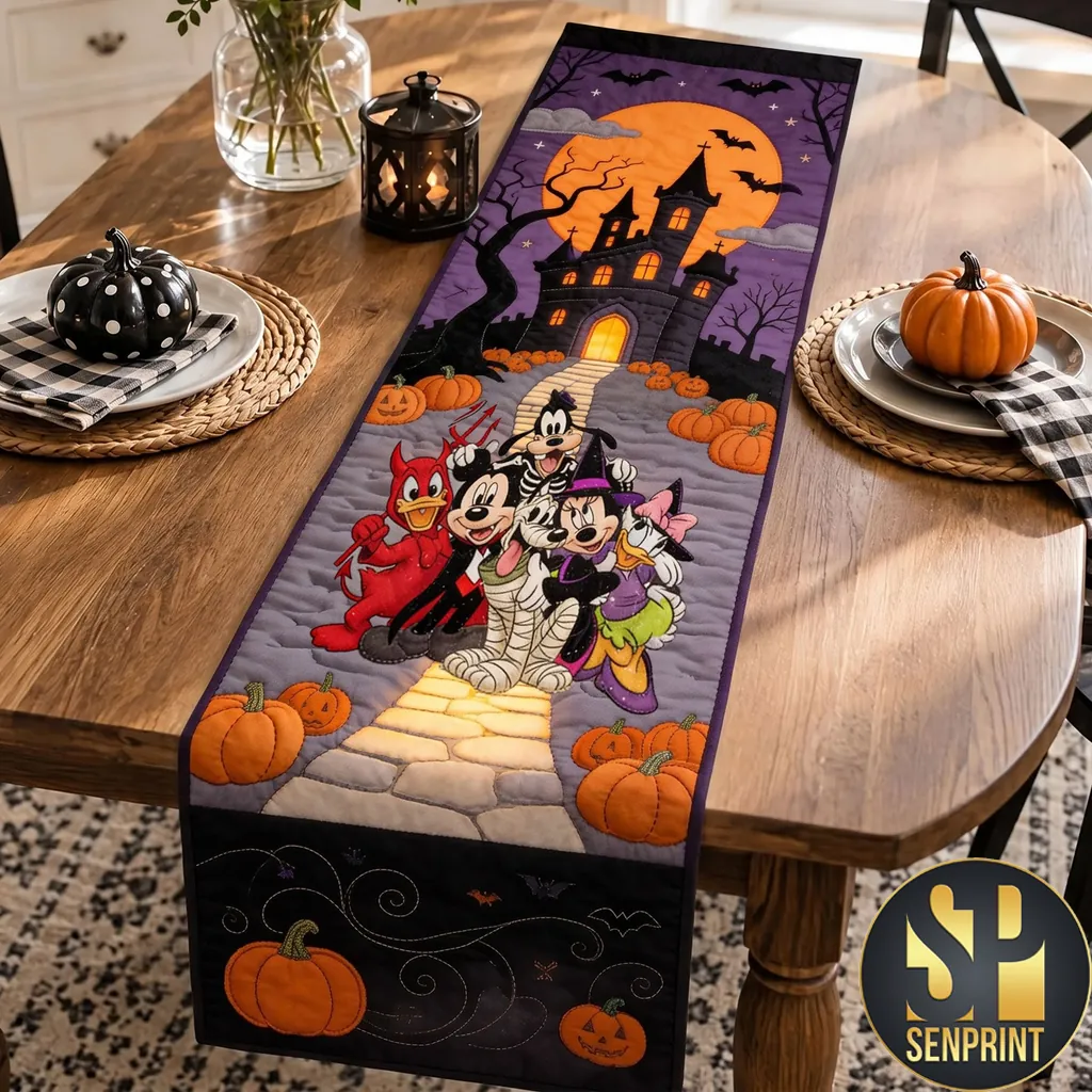 Disney Mickey and Friends Spooky Haunted Castle Quilted Table Runner